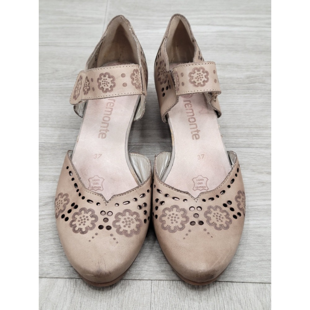 Remonte Leather Mary Jane Heels Women's EU 37 US 6.5 Beige Floral Comfort